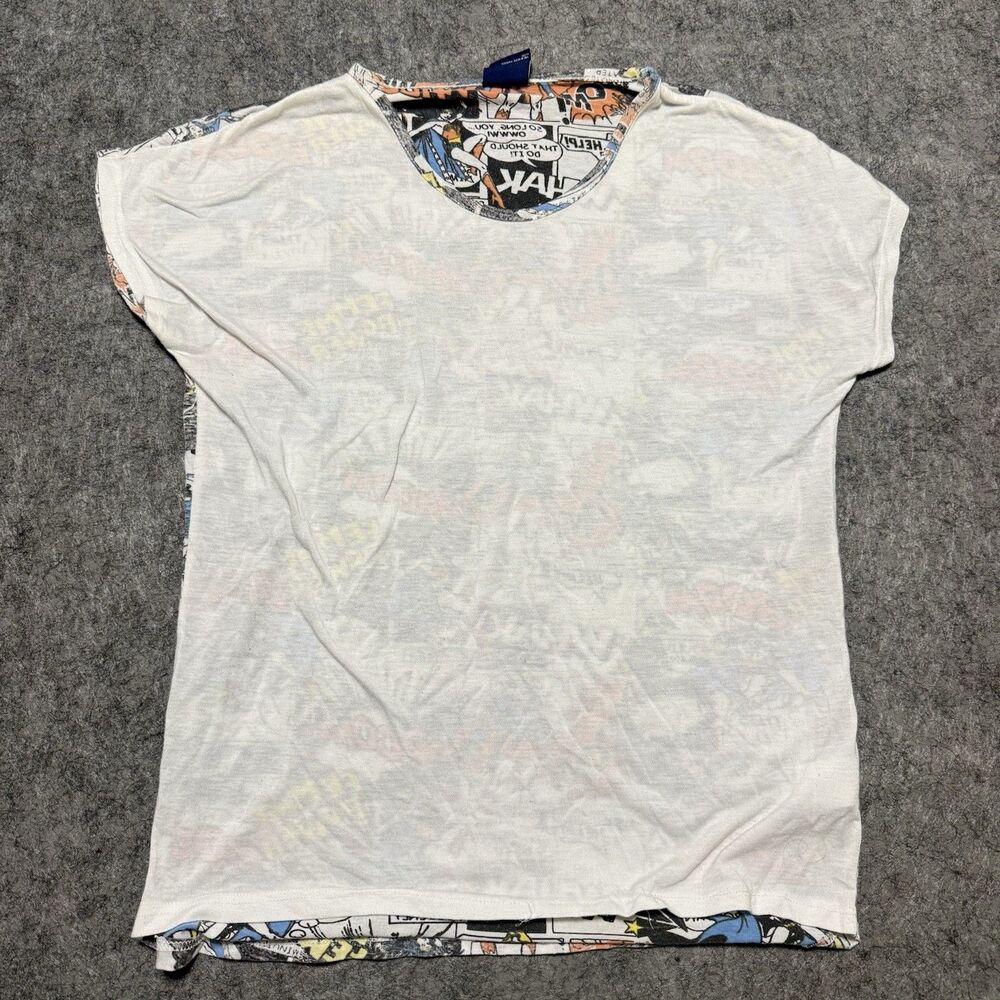 DC Comics Originals Sheer Mesh Top Womens Large Comic Book AOP Vintage 2013